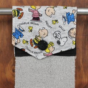 CHARLIE BROWN BLACK & GRAY PRINT HANDMADE HANGING KITCHEN TOWEL COTTON TOWEL